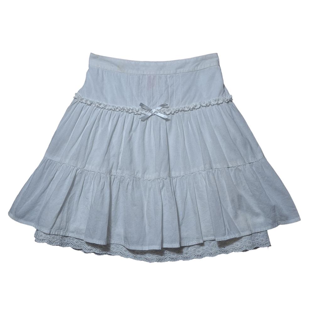 Copper Key cotton pin tucked pleated tiered eyelet hem midi skirt 6X